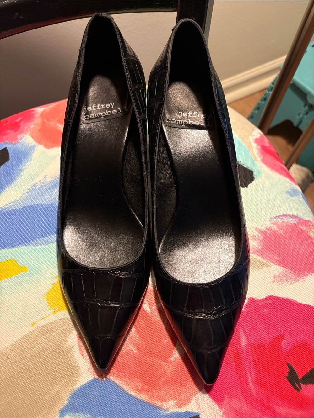 Jeffrey Campbell black croc embossed heels (like new)